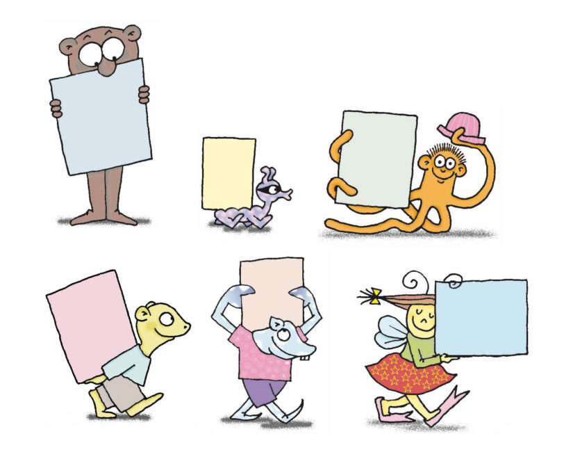 alphabet : 26 personnages tenant pancarte (marqueur et palette graphique)