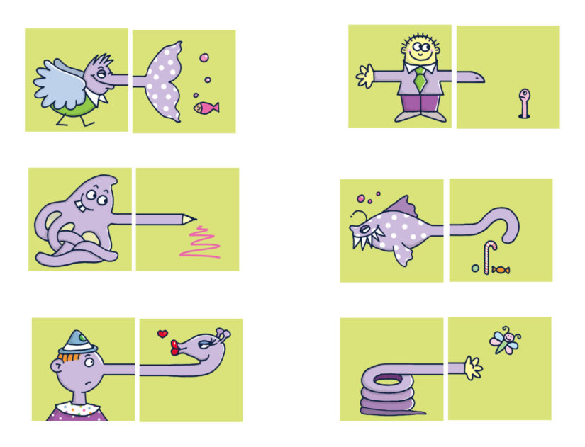 puzzle : reconstituer les 6 personnages ! (marqueur et palette graphique)